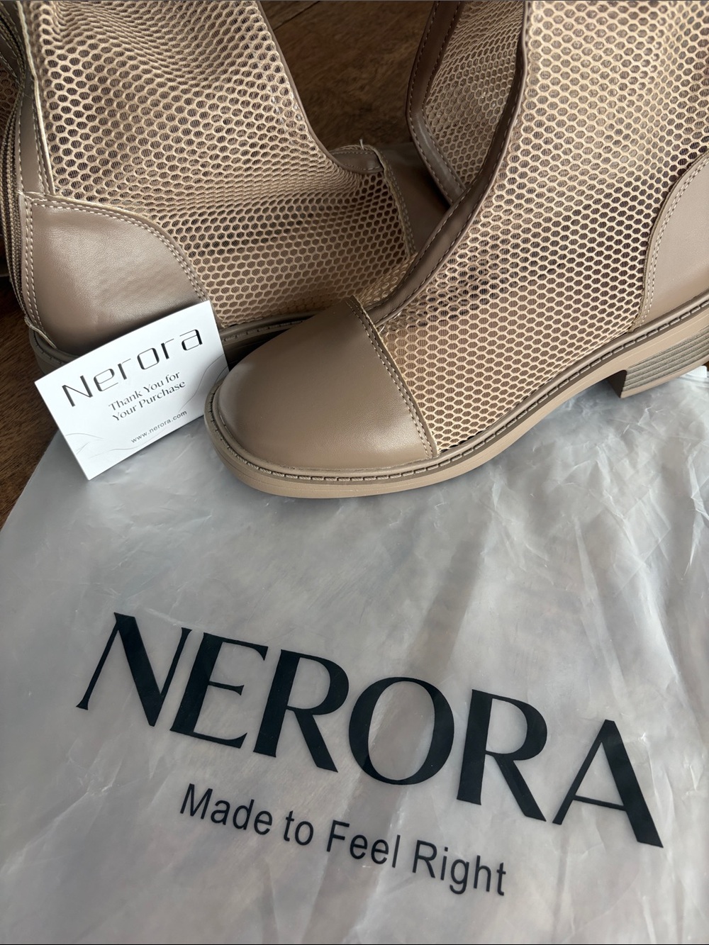 NEW! Taupe Mesh Mid-Calf Women's Boots with Heel - Picture 10 of 12